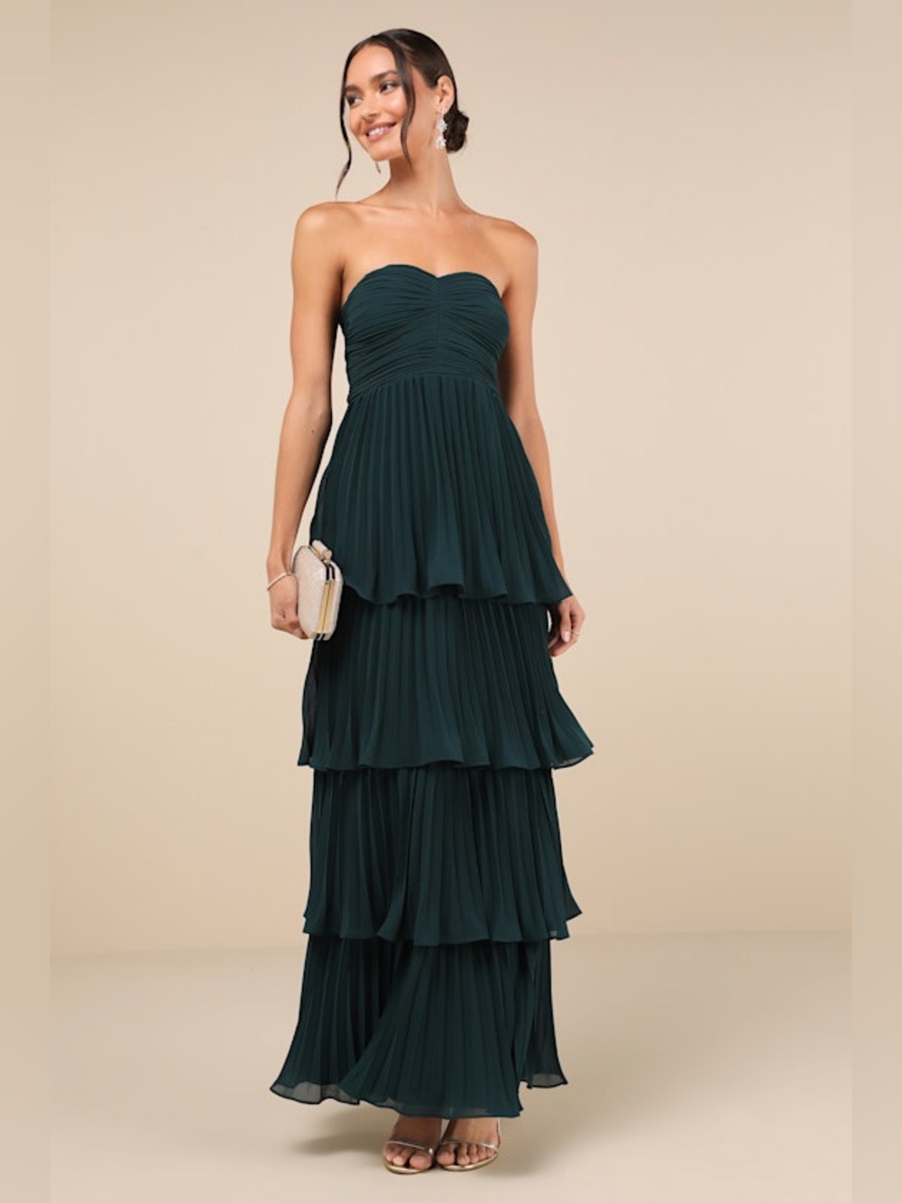 Lulu's Seriously Sensational Emerald Strapless Tiered Maxi Dress New with Tags S